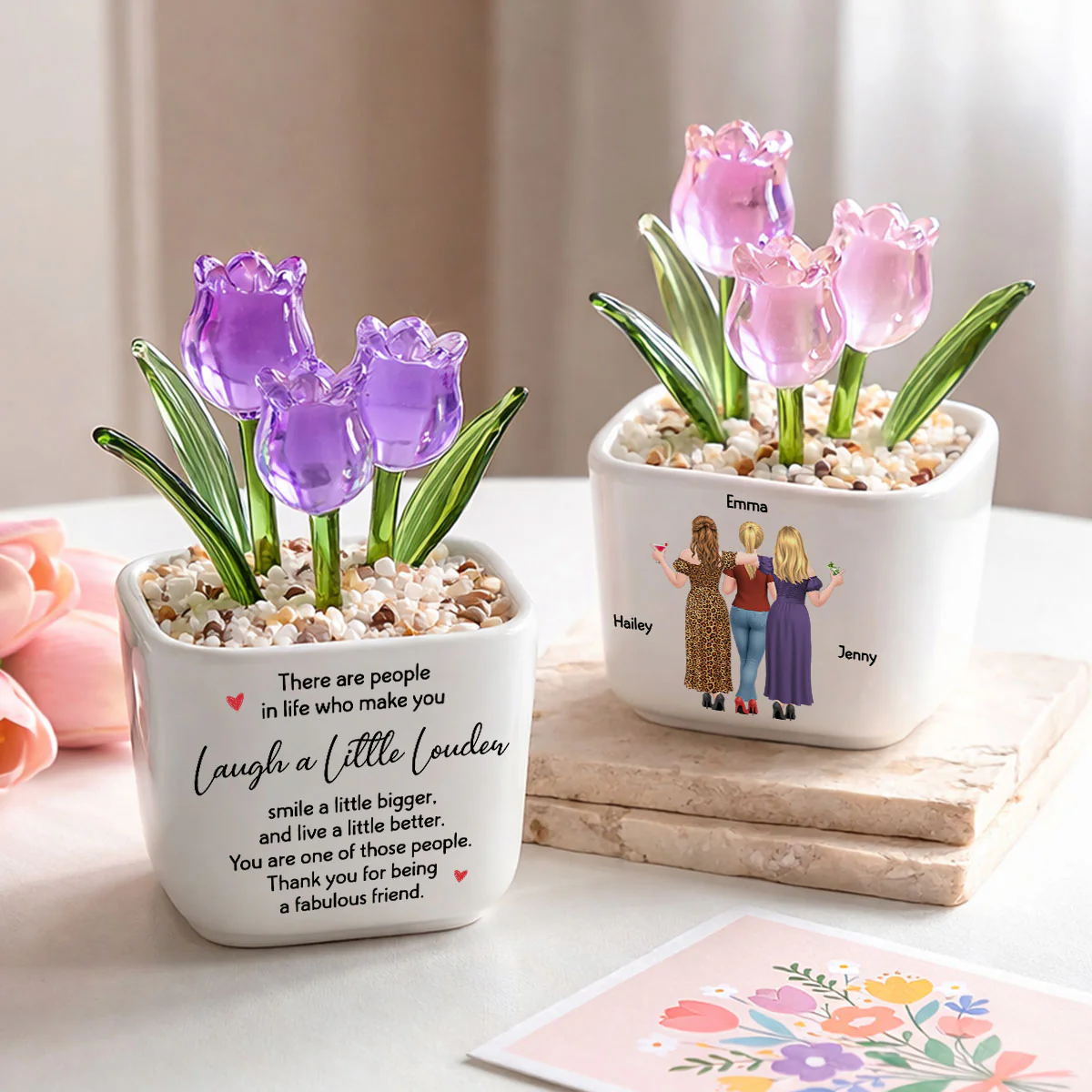 Friends Who Shine - Personalized Custom Glass Everlasting Tulips