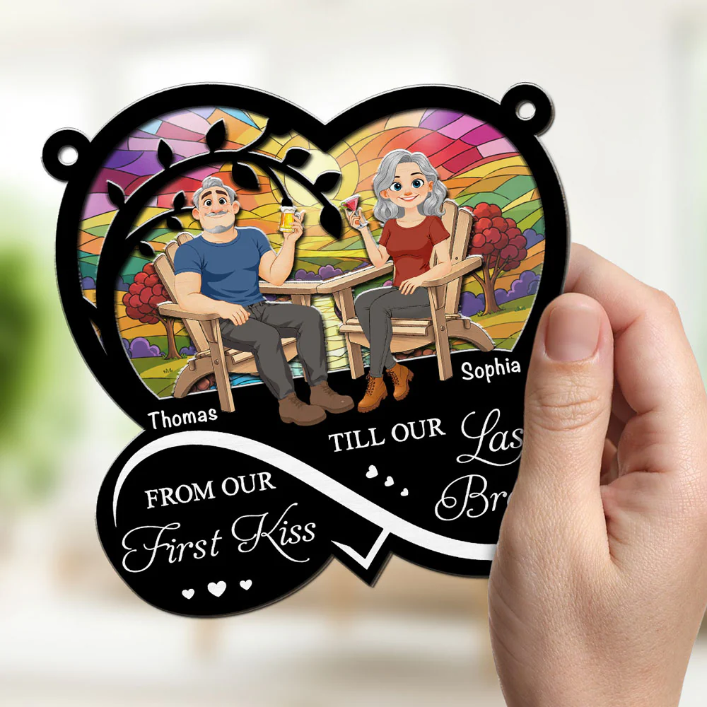 From Our First Kiss Cartoon - Personalized Custom Suncatcher - Image 2
