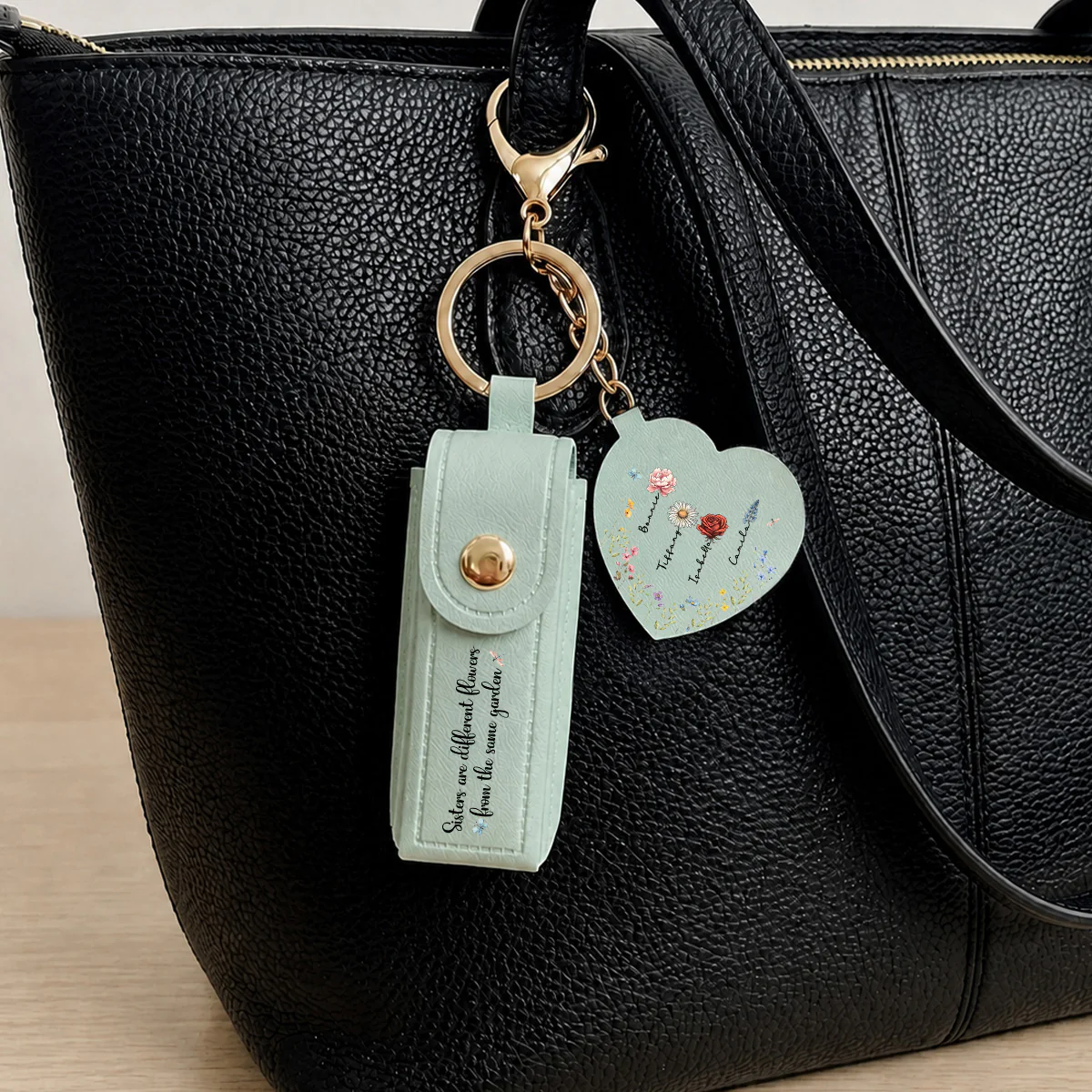 From The Same Garden - Personalized Custom Leather Lipstick Case Keychain With Mirror - Image 5
