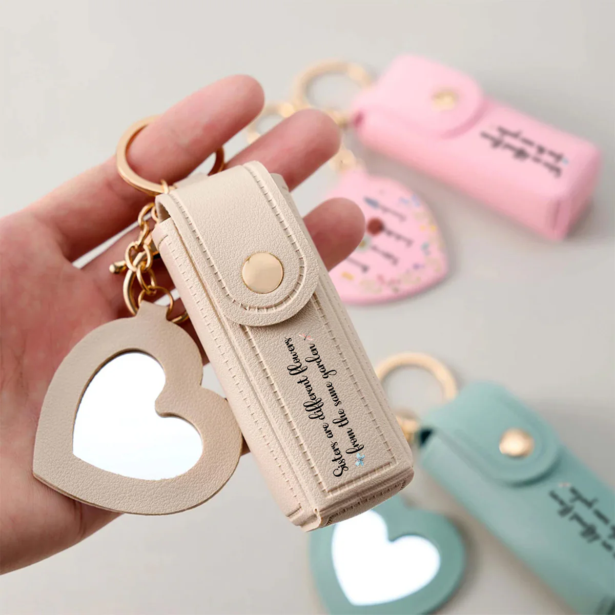 From The Same Garden - Personalized Custom Leather Lipstick Case Keychain With Mirror - Image 6