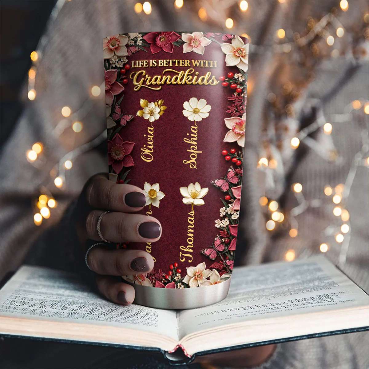 Frosted Crystal Grandkid - Personalized Custom 3D Effect Tumbler - Image 3