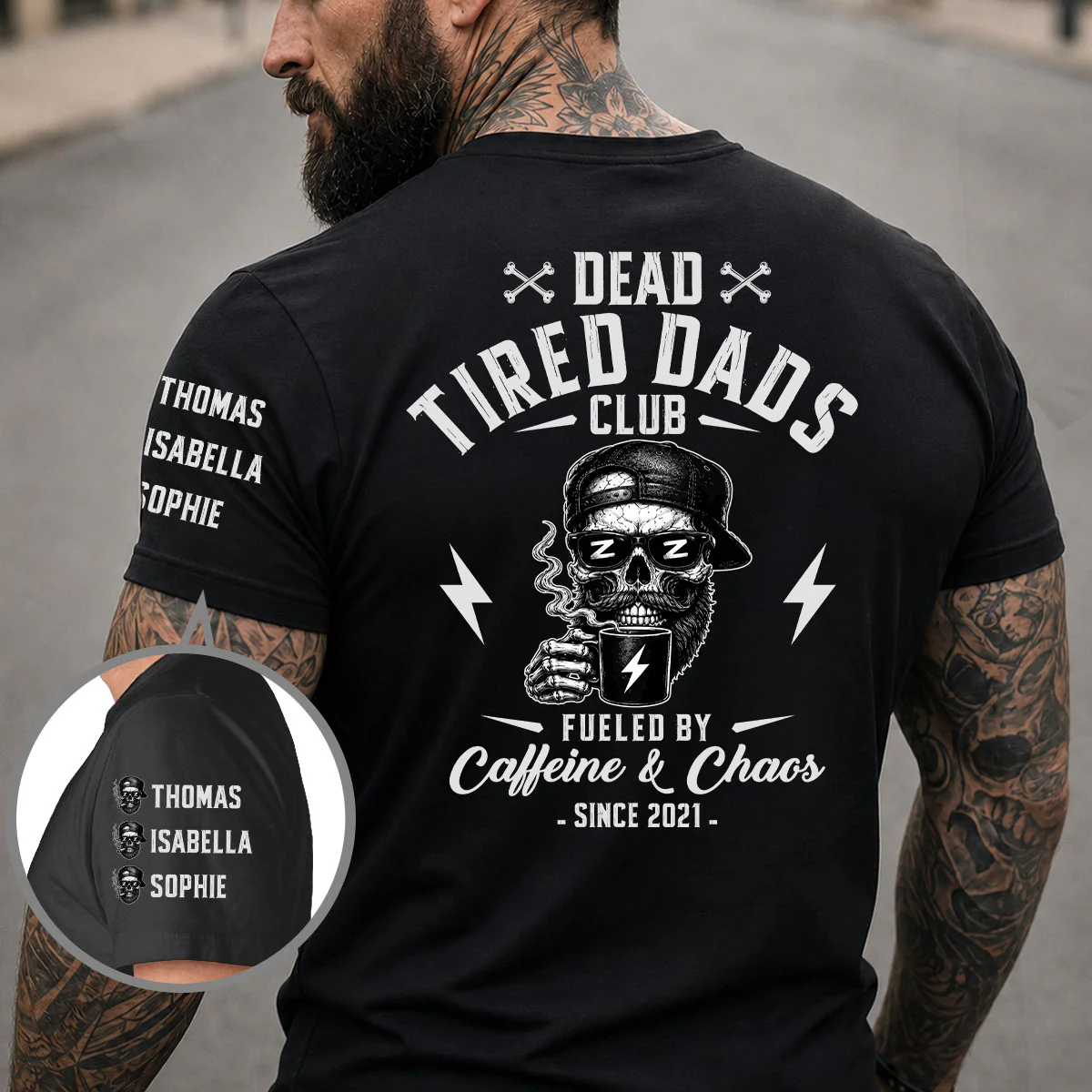Fueled By Their Laughter - Personalized Custom Shirt With Design On Sleeve - Image 2