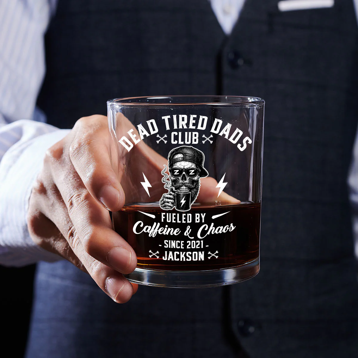 Fueled By Their Laughter - Personalized Custom Whiskey Glass - Image 5