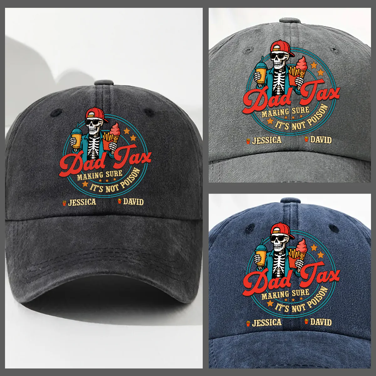 Funny Dad Tax - Personalized Custom Vintage Washed Denim Cap - Image 5