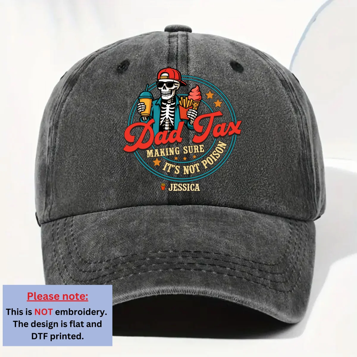 Funny Dad Tax - Personalized Custom Vintage Washed Denim Cap - Image 7
