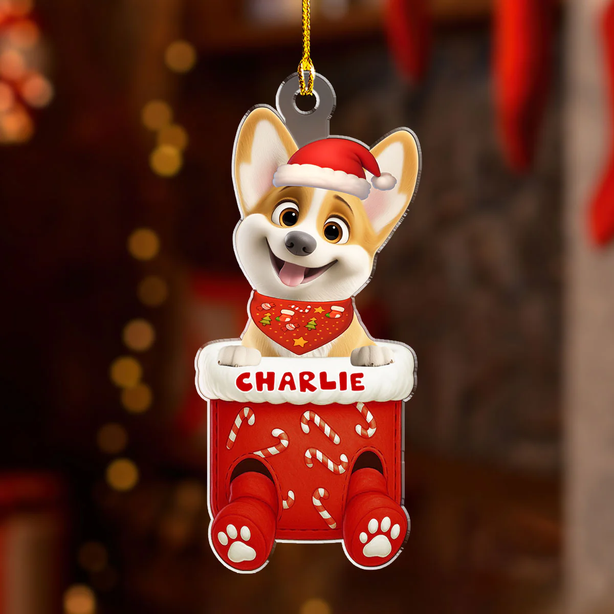Funny Dog In Stocking - Personalized Custom Acrylic Ornament - Image 3