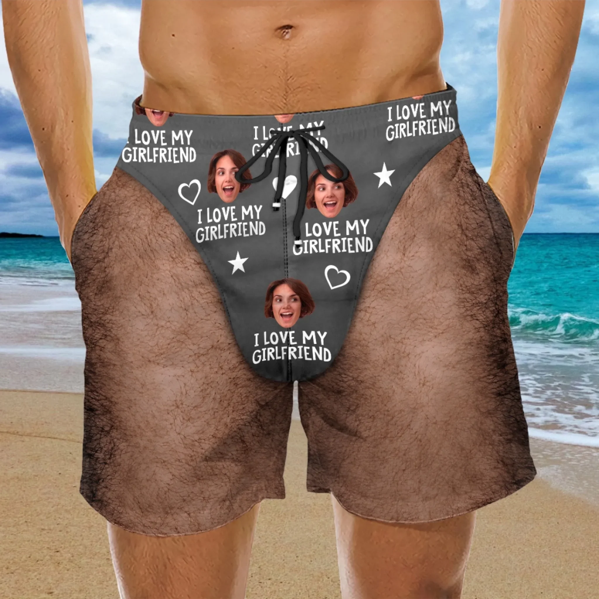 Funny Love My Wife - Personalized Custom Beach Shorts - Image 3