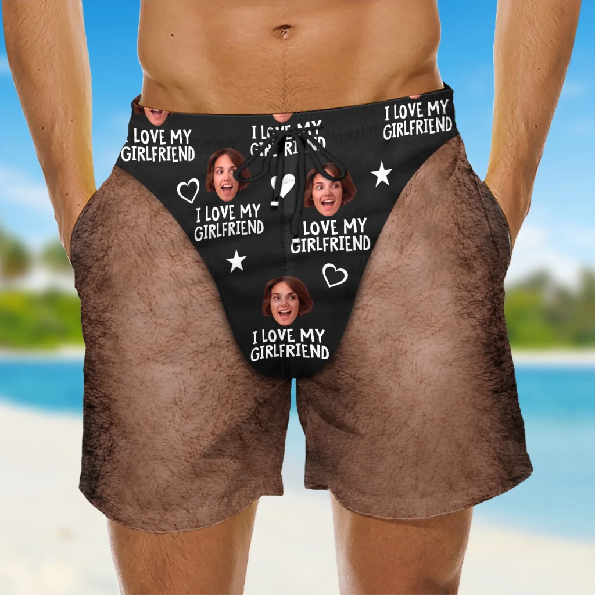 Funny Love My Wife - Personalized Custom Beach Shorts - Image 4
