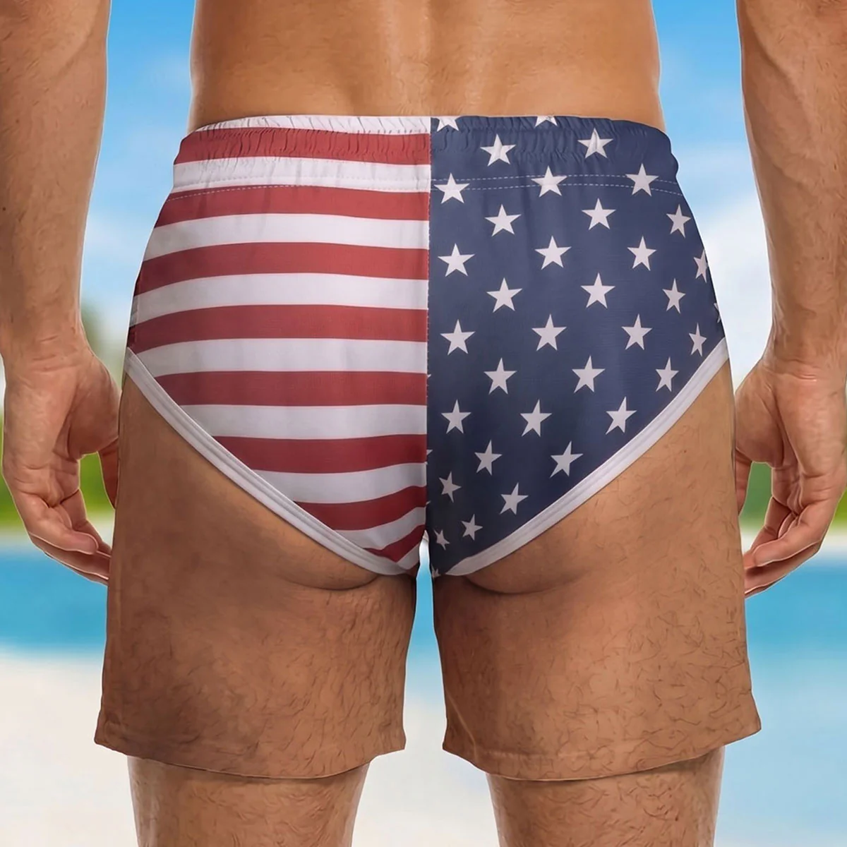 Funny Patriotic Men - Personalized Custom Beach Shorts - Image 5