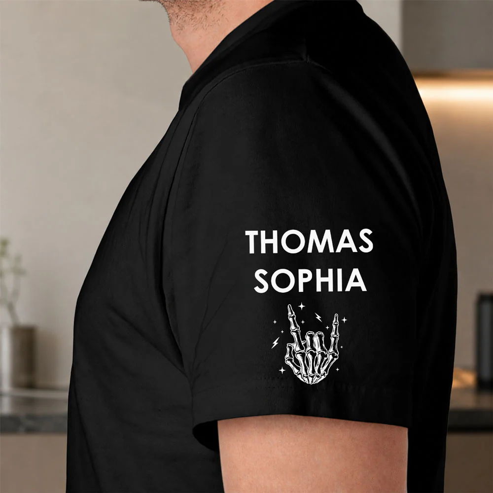 Funny Skeleton Dad Shirt - Personalized Custom Shirt With Design On Sleeve - Image 4