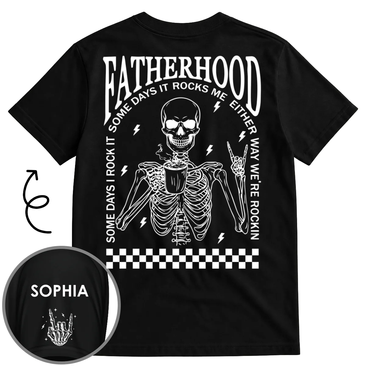 Funny Skeleton Dad Shirt - Personalized Custom Shirt With Design On Sleeve - Image 5