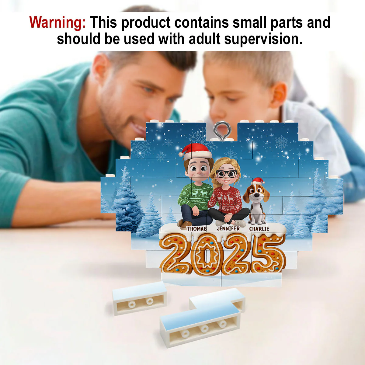 Ginger Family - Personalized Custom 3D Effect Heart Puzzle Ornament - Image 5
