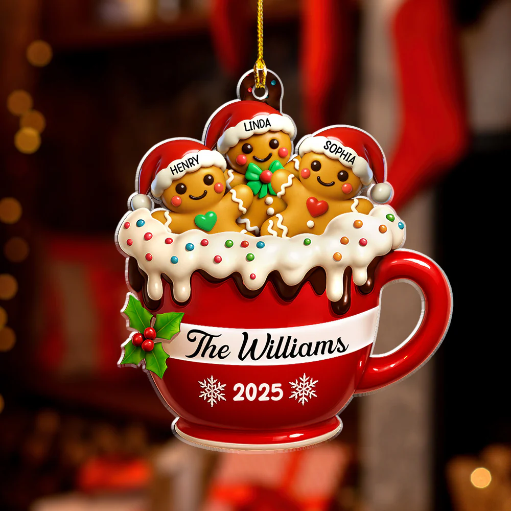 Gingerbread Family 2 - Personalized Custom Acrylic Ornament - Image 3