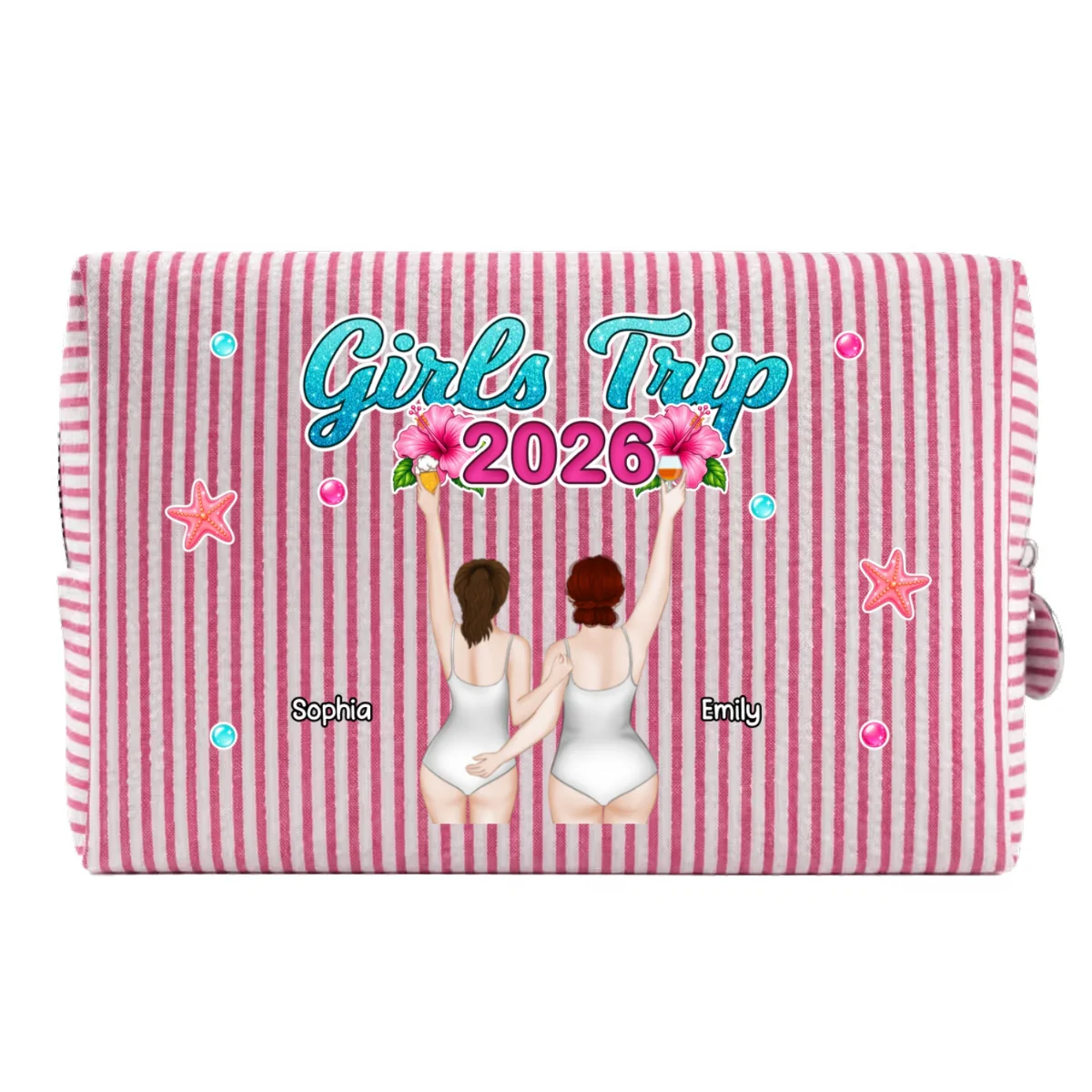 Girls Trip - Personalized Custom Seersucker Print Makeup Bag - Image 11