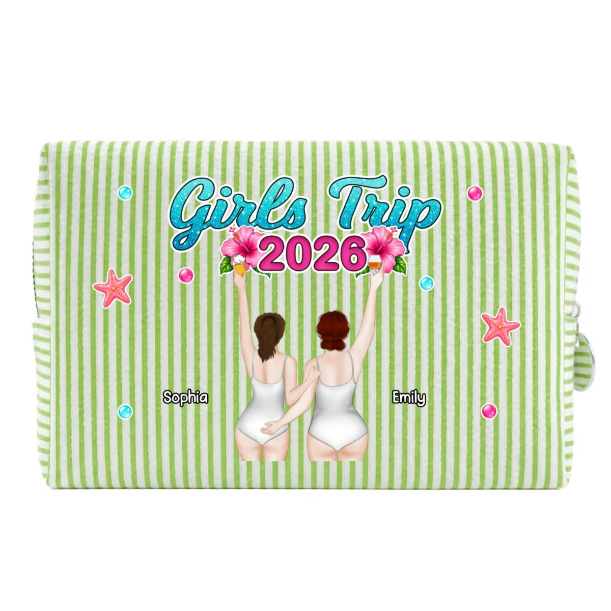 Girls Trip - Personalized Custom Seersucker Print Makeup Bag - Image 12