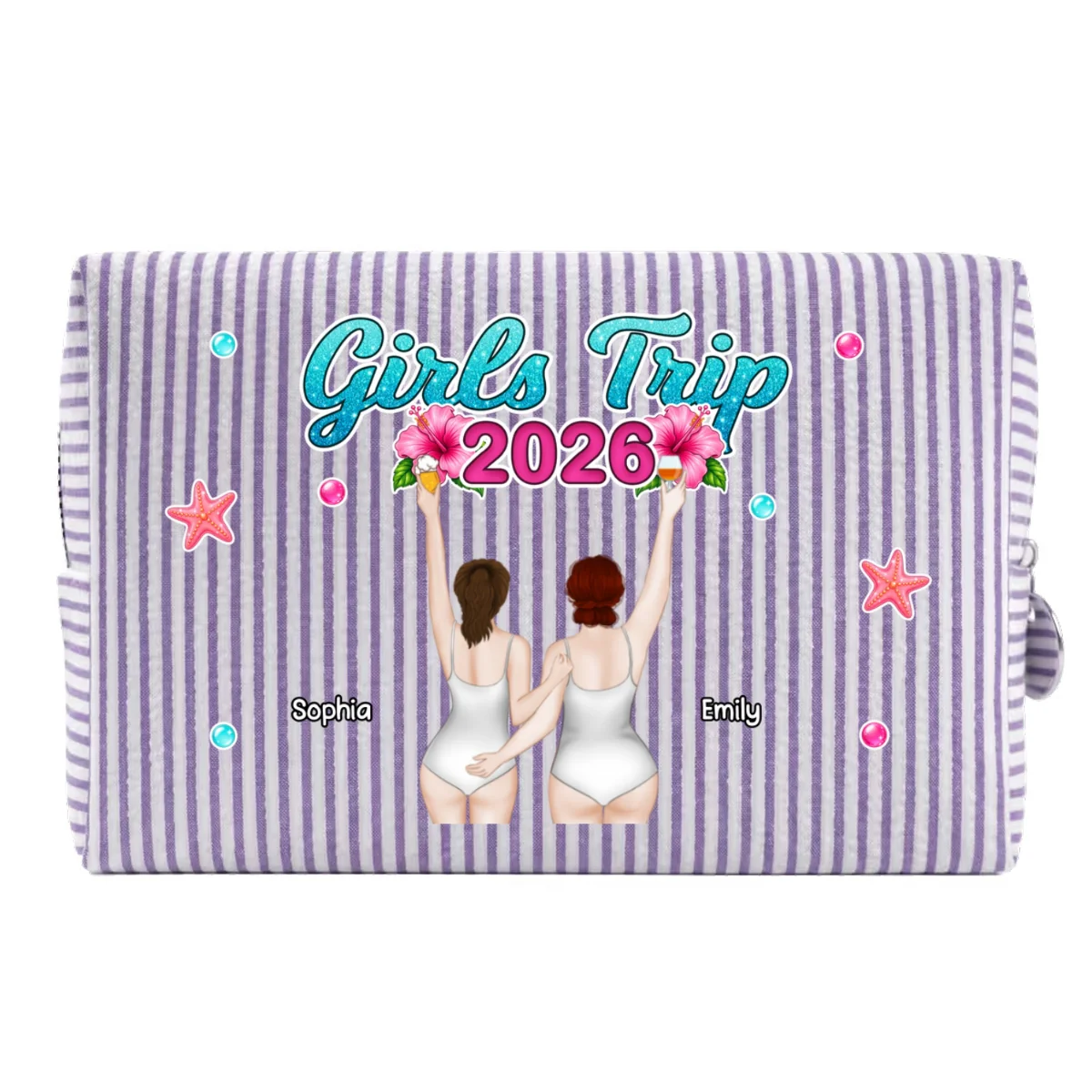 Girls Trip - Personalized Custom Seersucker Print Makeup Bag - Image 13