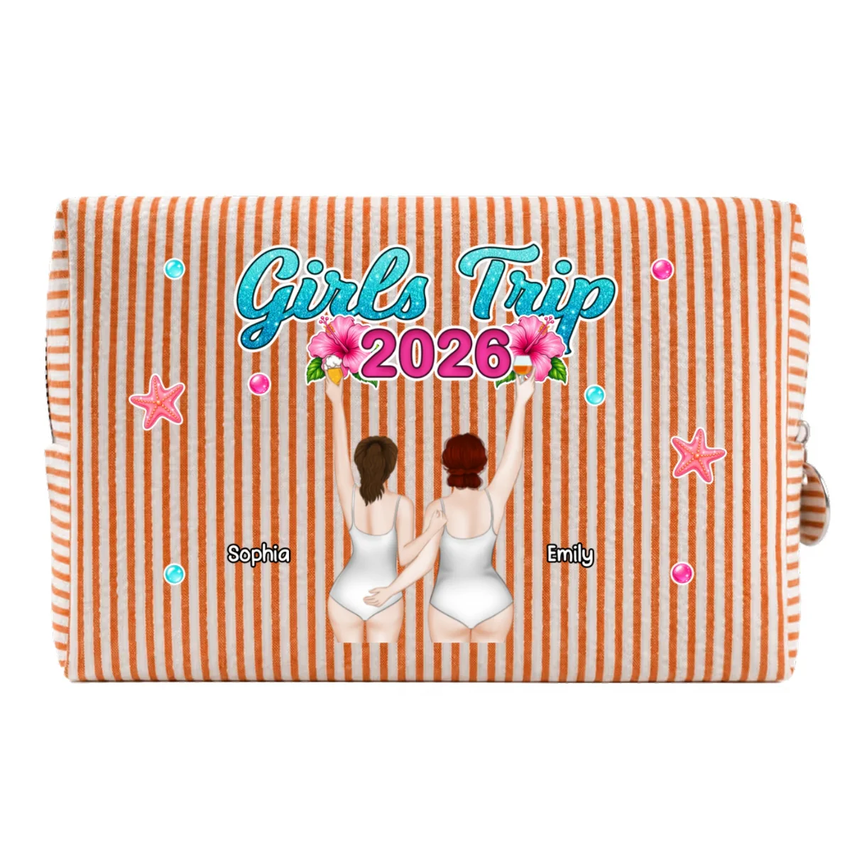 Girls Trip - Personalized Custom Seersucker Print Makeup Bag - Image 14