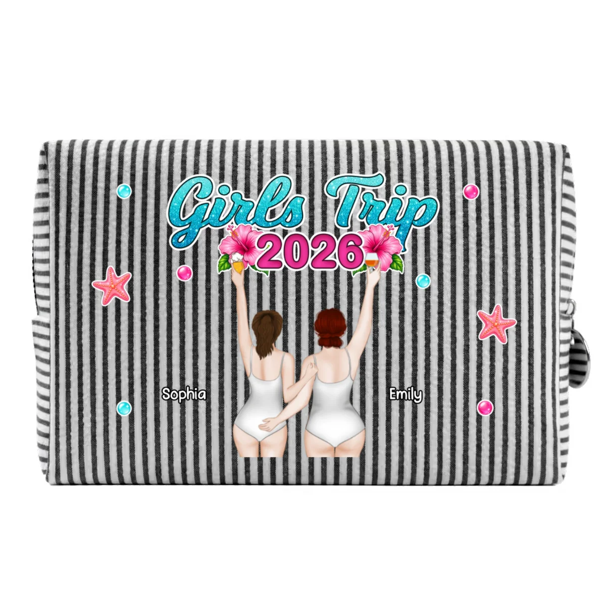 Girls Trip - Personalized Custom Seersucker Print Makeup Bag - Image 15