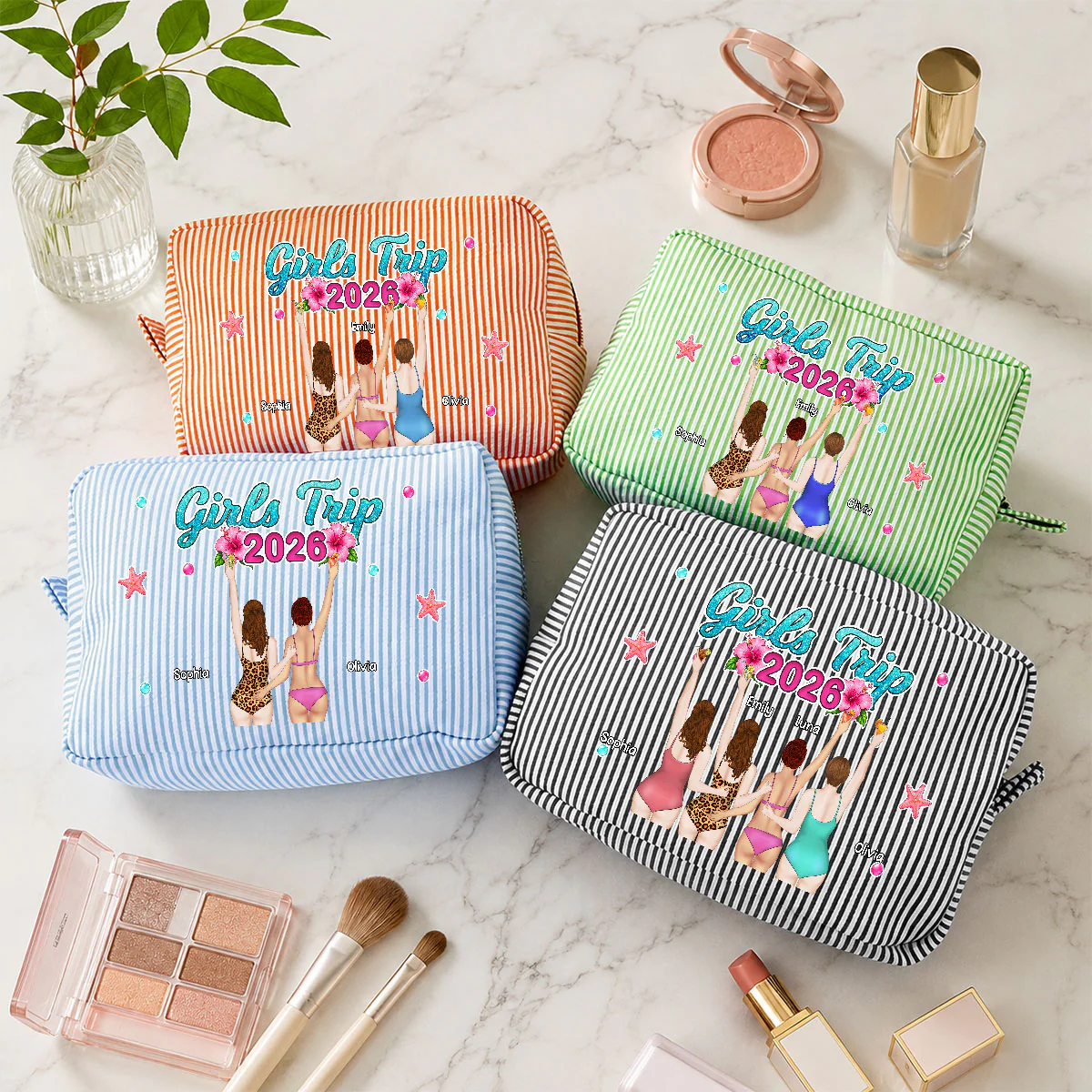 Girls Trip - Personalized Custom Seersucker Print Makeup Bag - Image 2