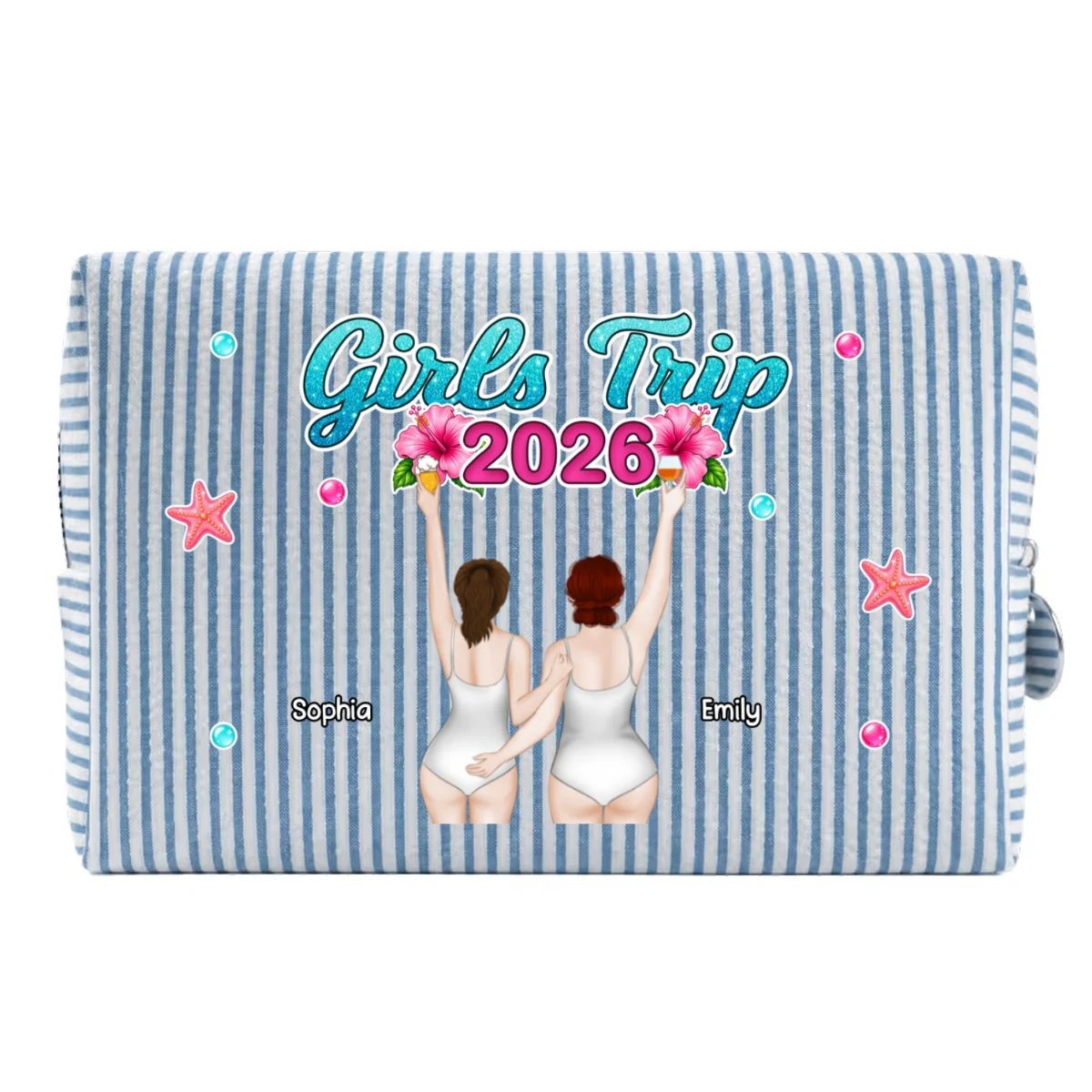 Girls Trip - Personalized Custom Seersucker Print Makeup Bag - Image 8