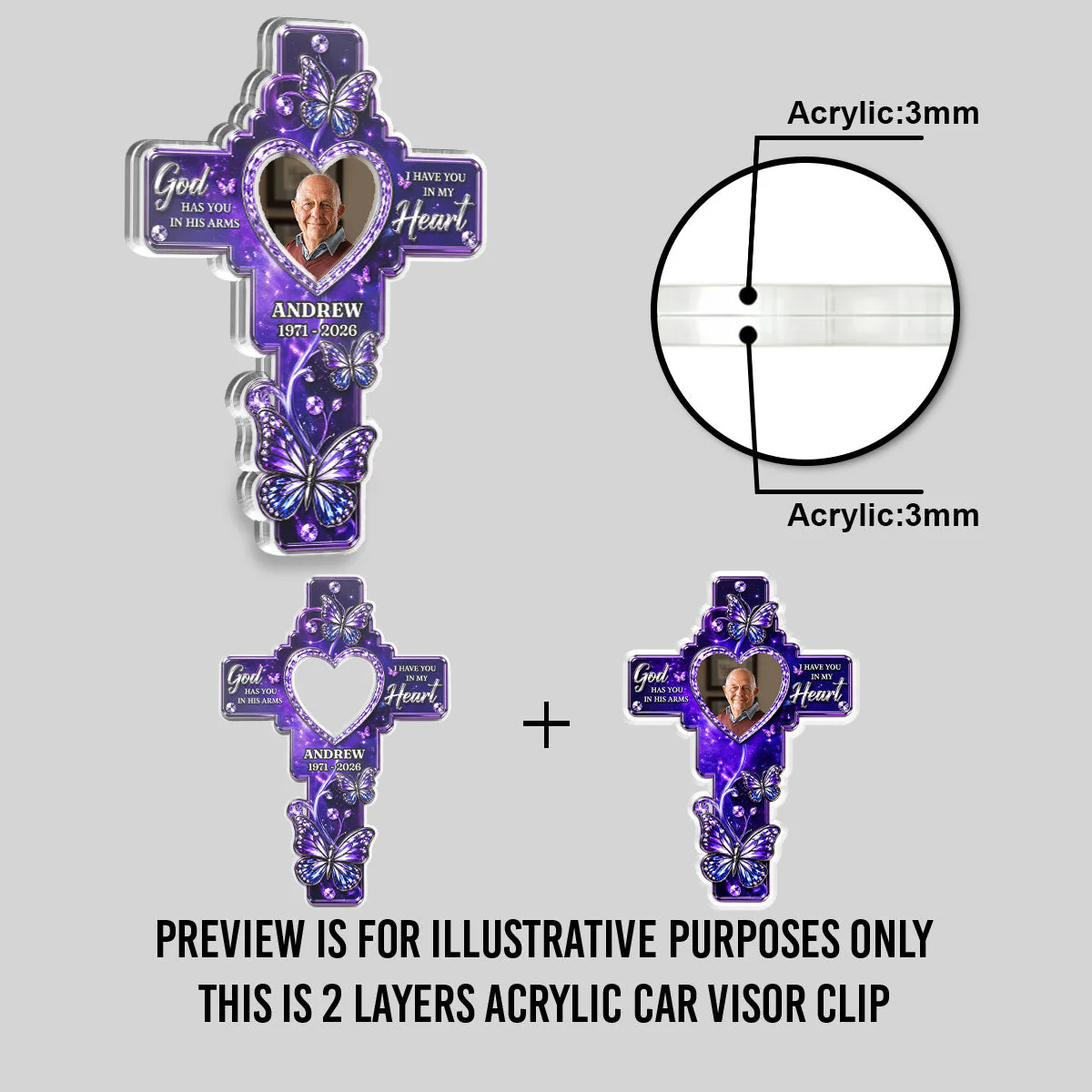 God Has You In His Arms - Personalized Custom Acrylic Car Visor Clip - Image 5