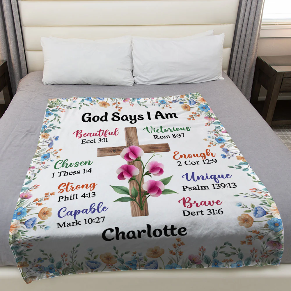 God Says I Am - Personalized Custom Fleece Blanket - Image 4