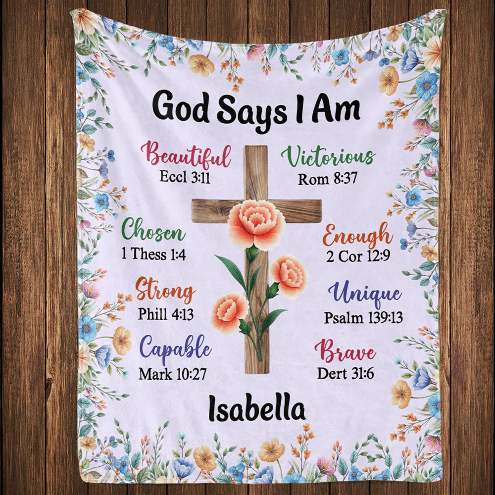 God Says I Am - Personalized Custom Fleece Blanket - Image 5