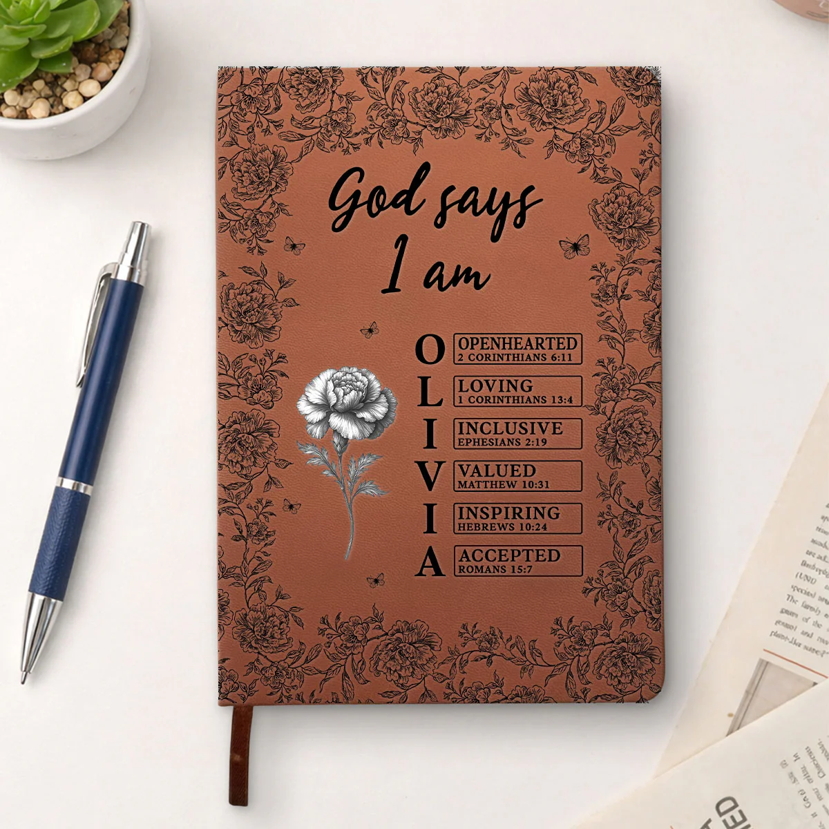God Says I Am - Personalized Custom Leather Journal - Image 2