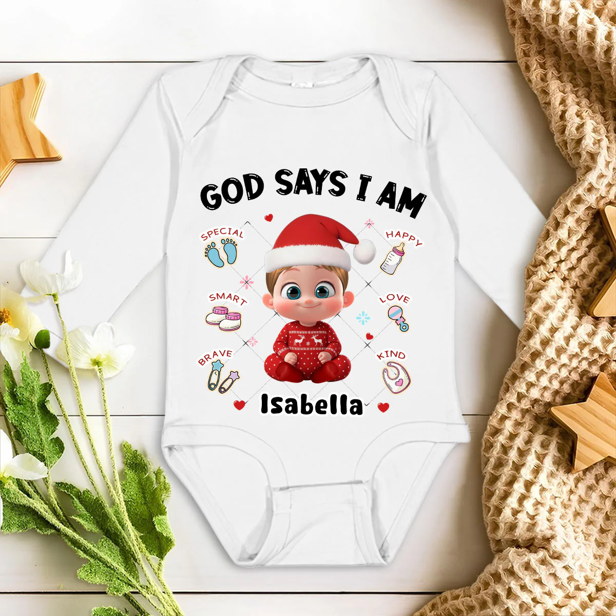 God Says I Am - Personalized Custom Long Sleeve Baby Onesie - Image 5