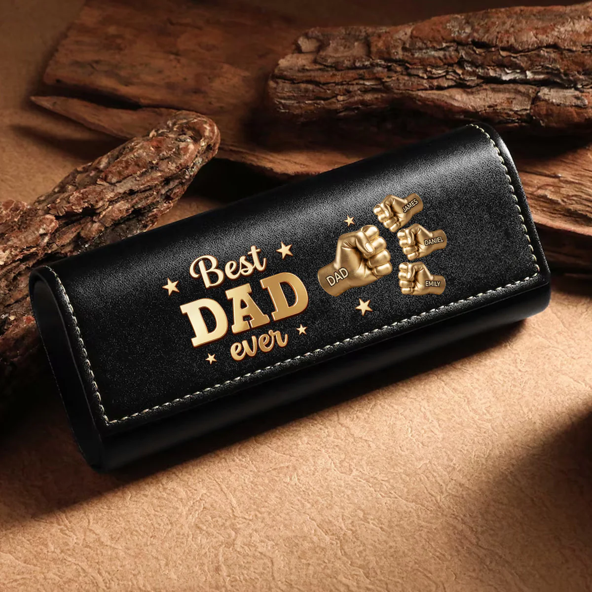 Gold Best Dad - Personalized Custom Leather Eyeglass Case - Image 2