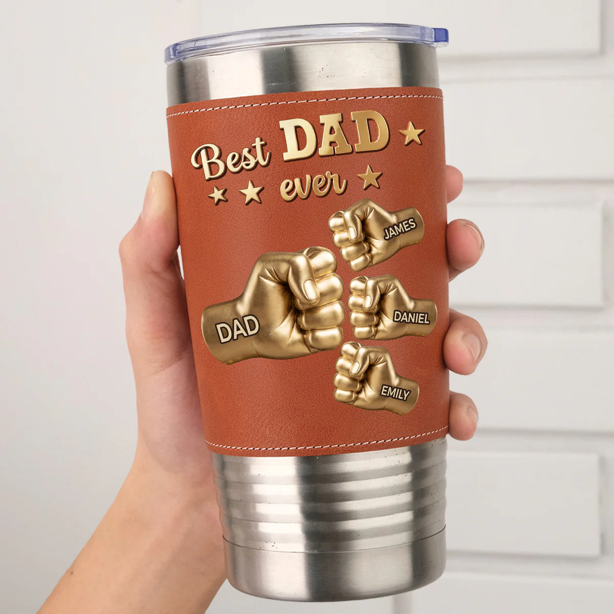 Gold Best Dad - Personalized Custom Leather Tumbler - Image 2