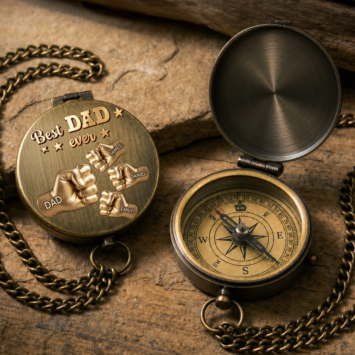 Gold Best Dad - Personalized Custom Pocket Compass - Image 2