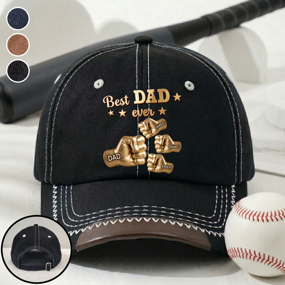 Gold Best Dad - Personalized Custom Vintage Soft Baseball Cap