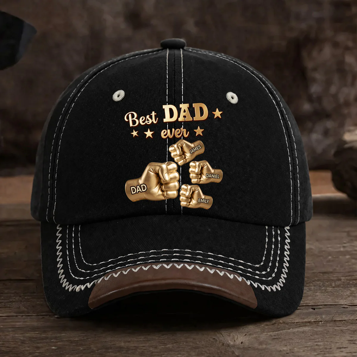 Gold Best Dad - Personalized Custom Vintage Soft Baseball Cap - Image 2