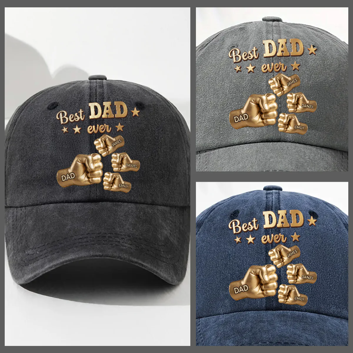 Gold Best Dad - Personalized Custom Vintage Washed Denim Cap - Image 2