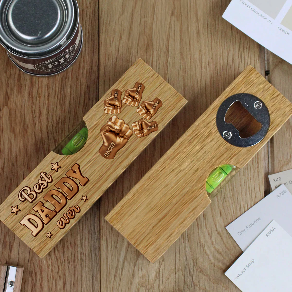Gold Best Dad - Personalized Custom Wooden Spirit Level Bottle Opener - Image 4