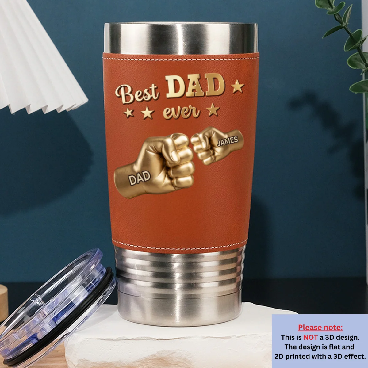Gold Best Dad Ver Paw 2 - Personalized Custom Leather Tumbler - Image 6