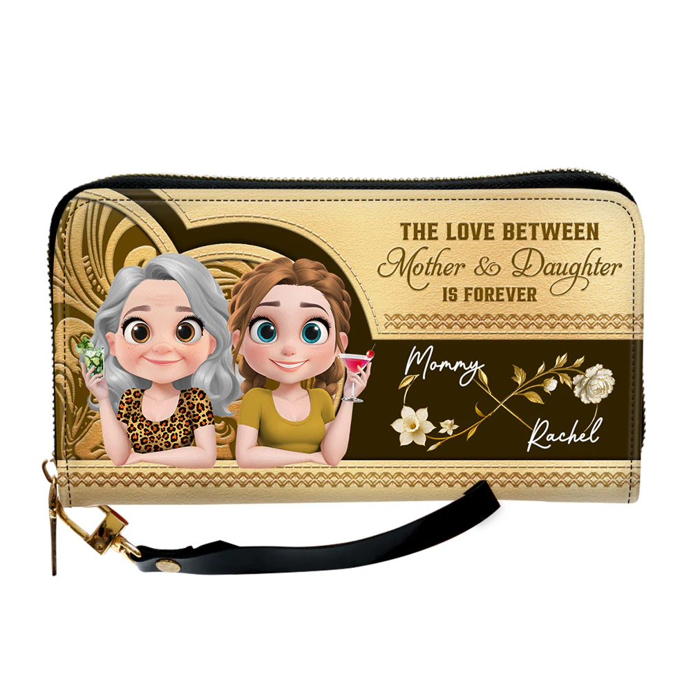 Gold Flower Forever Love - Personalized Custom Leather Wallet