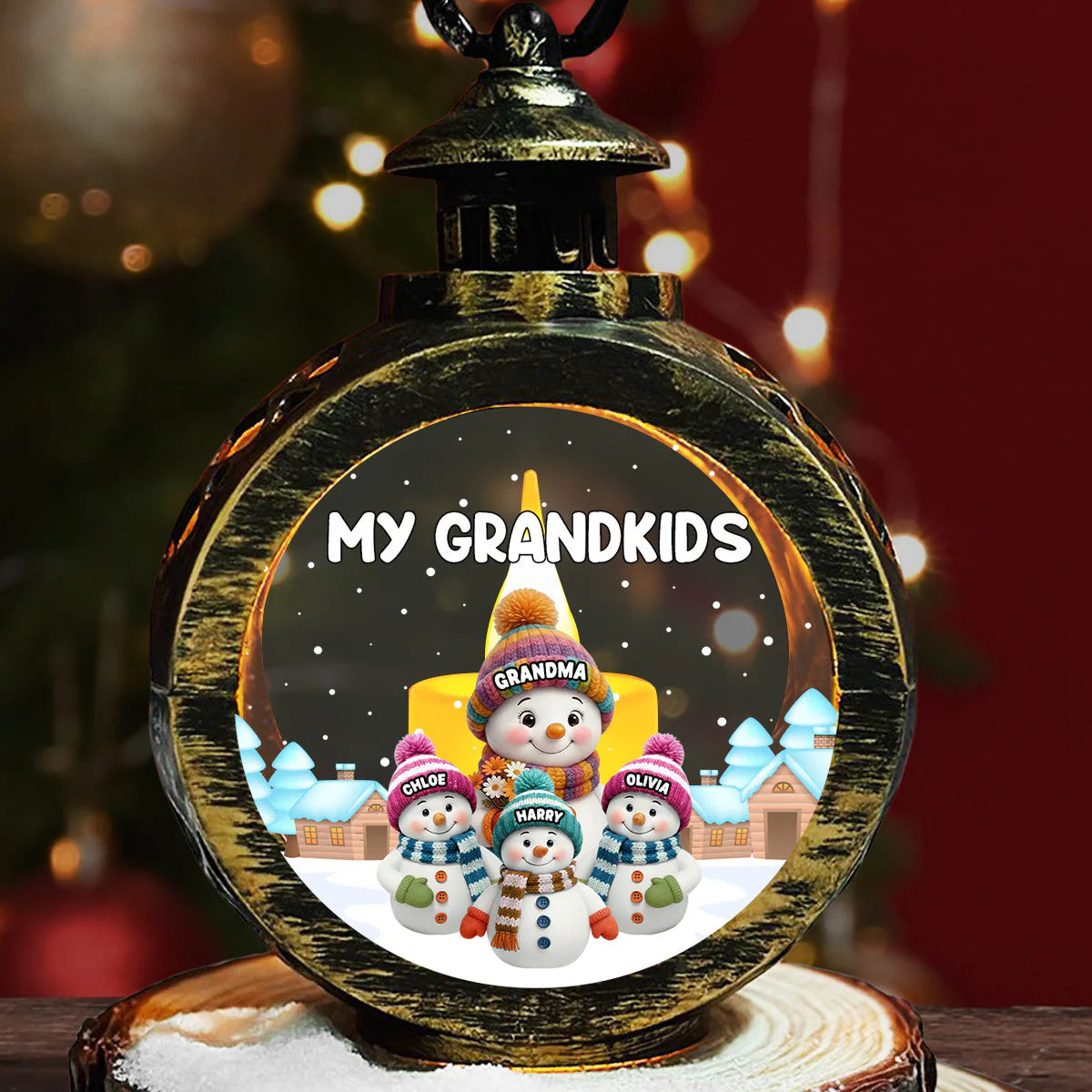 Grandkids Knitting - Personalized Custom Christmas Lantern
