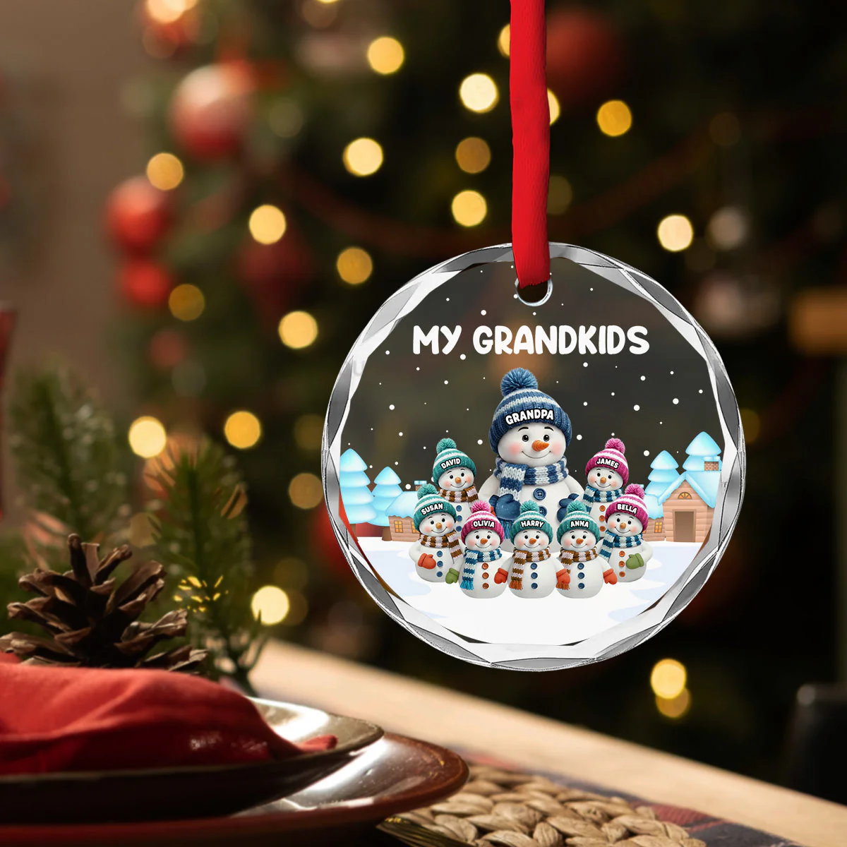 Grandkids Knitting - Personalized Custom Glass Ornament - Image 4