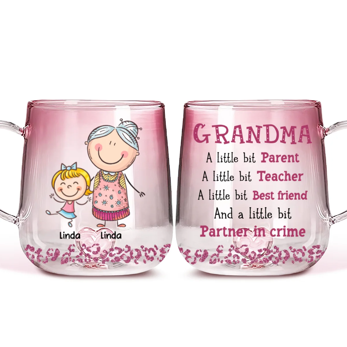 Grandma A Little Bit Of Everything - Personalized Custom Pink Gradient Glass Mug - Image 5