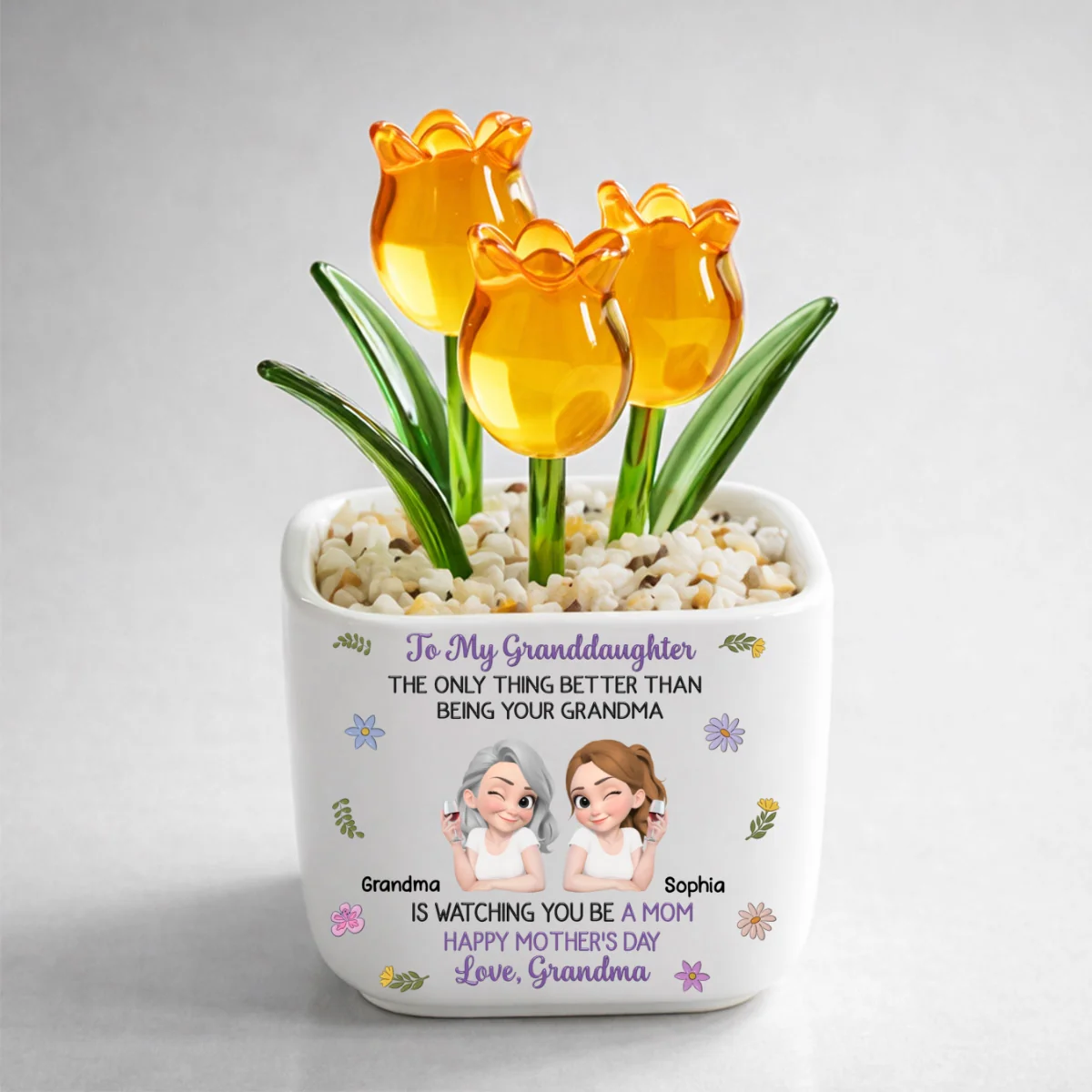 Grandma And Grandkid Linked Together Cartoon - Personalized Custom Glass Everlasting Tulips - Image 12
