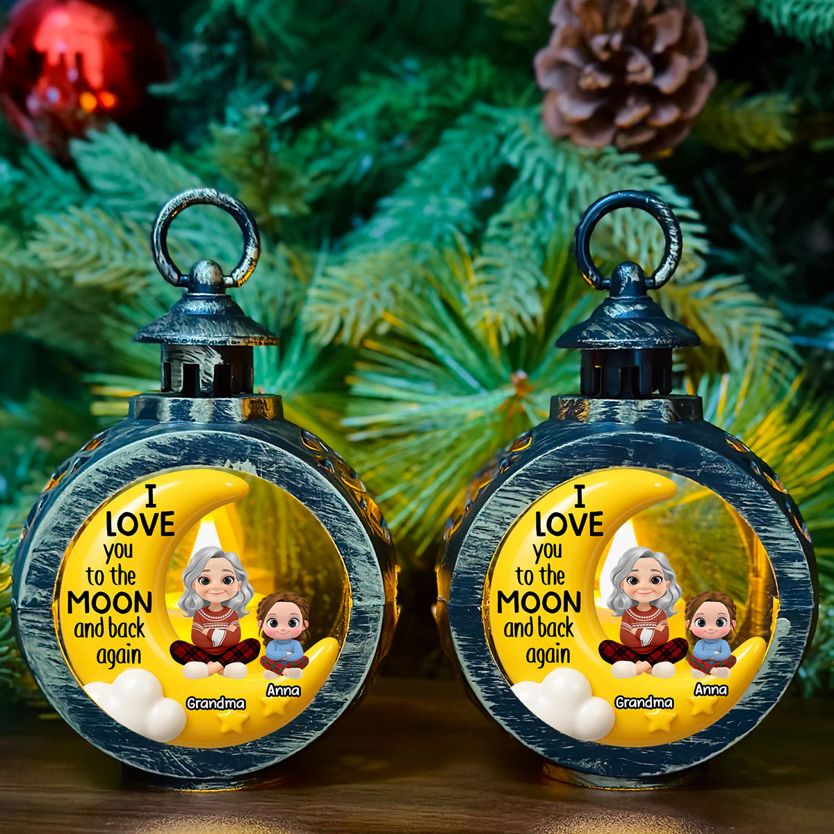 Grandma And Grandkid On The Moon - Personalized Custom Christmas Lantern - Image 6