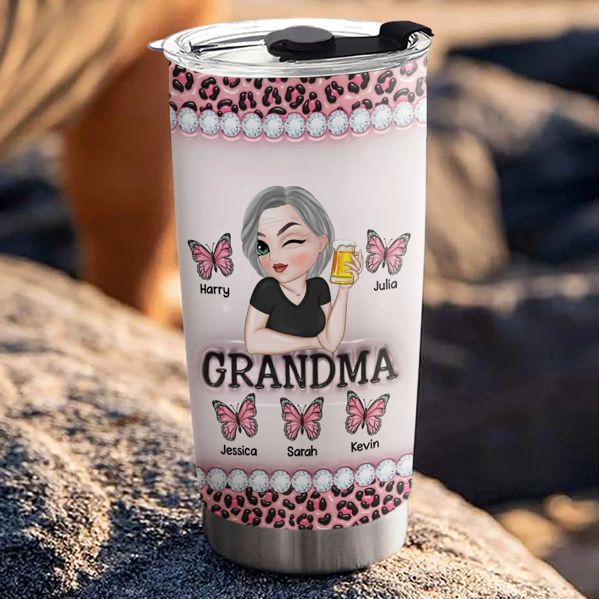 Grandma And Kids - Personalized Custom 3D Inflated Effect Tumbler - Image 3