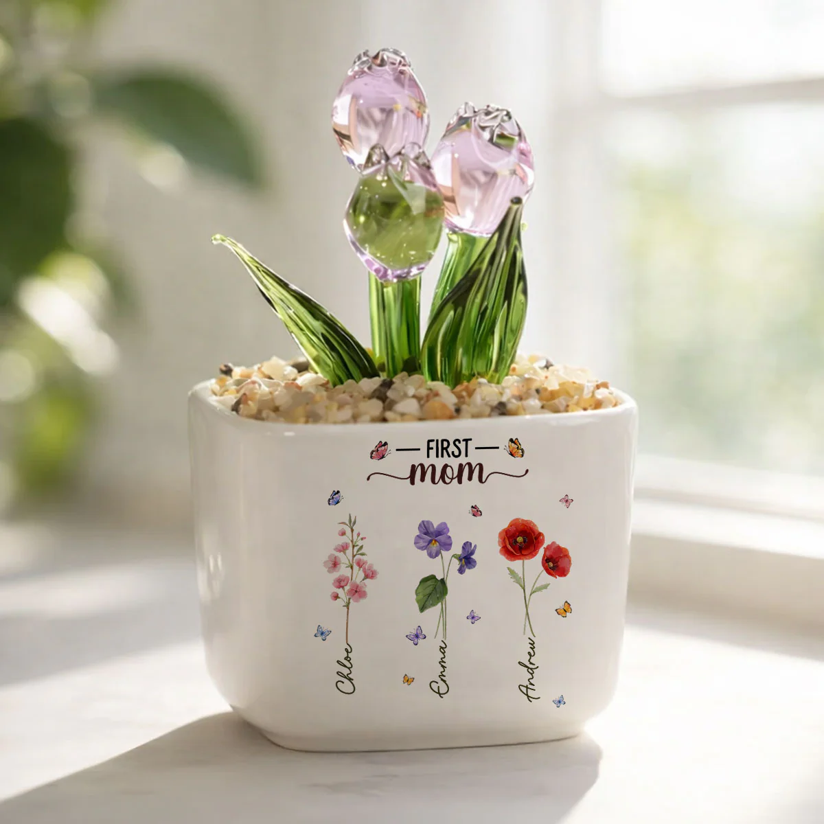 Grandma Birthmonth Flower - Personalized Custom Glass Everlasting Tulips - Image 2