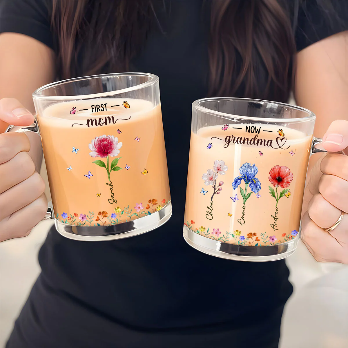 Grandma Birthmonth Glass Flower - Personalized Custom Glass Mug - Image 4