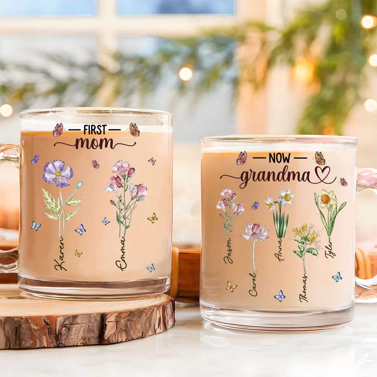 Grandma Glass Flower - Personalized Custom Glass Mug - Image 2