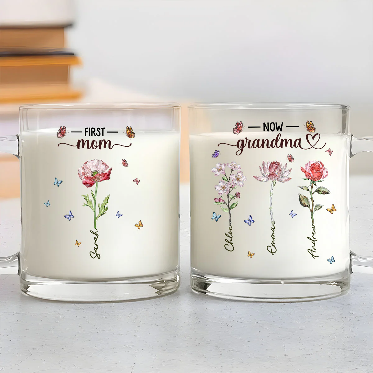 Grandma Glass Flower - Personalized Custom Glass Mug - Image 3
