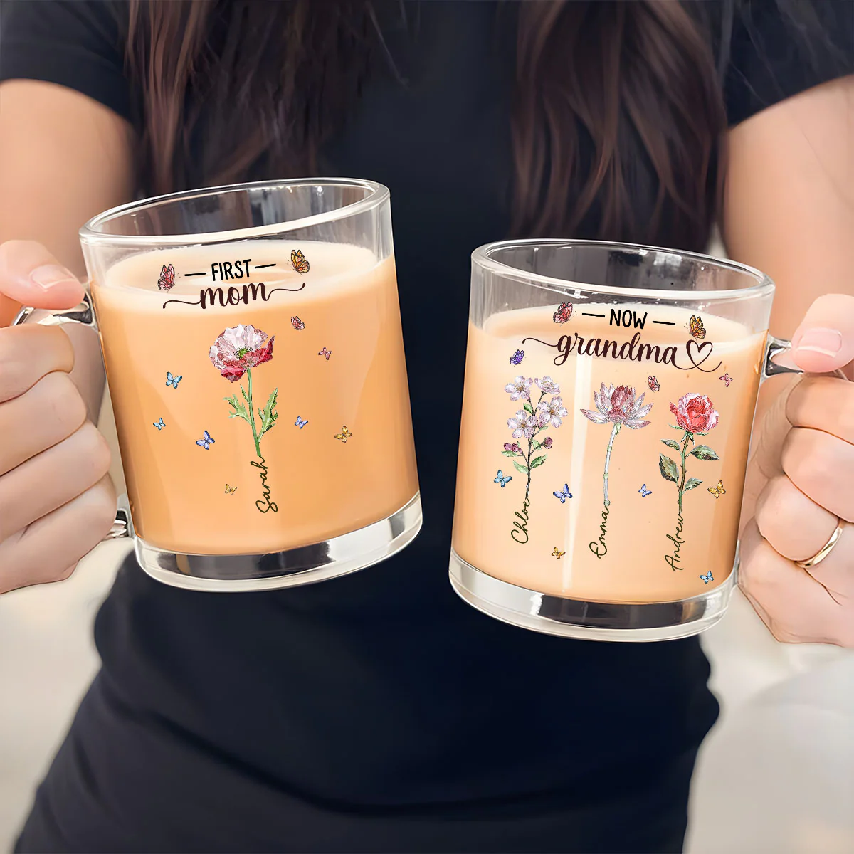 Grandma Glass Flower - Personalized Custom Glass Mug - Image 4