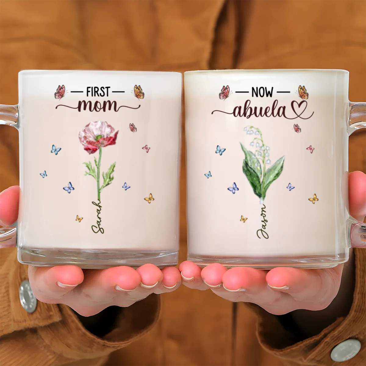 Grandma Glass Flower - Personalized Custom Glass Mug - Image 6